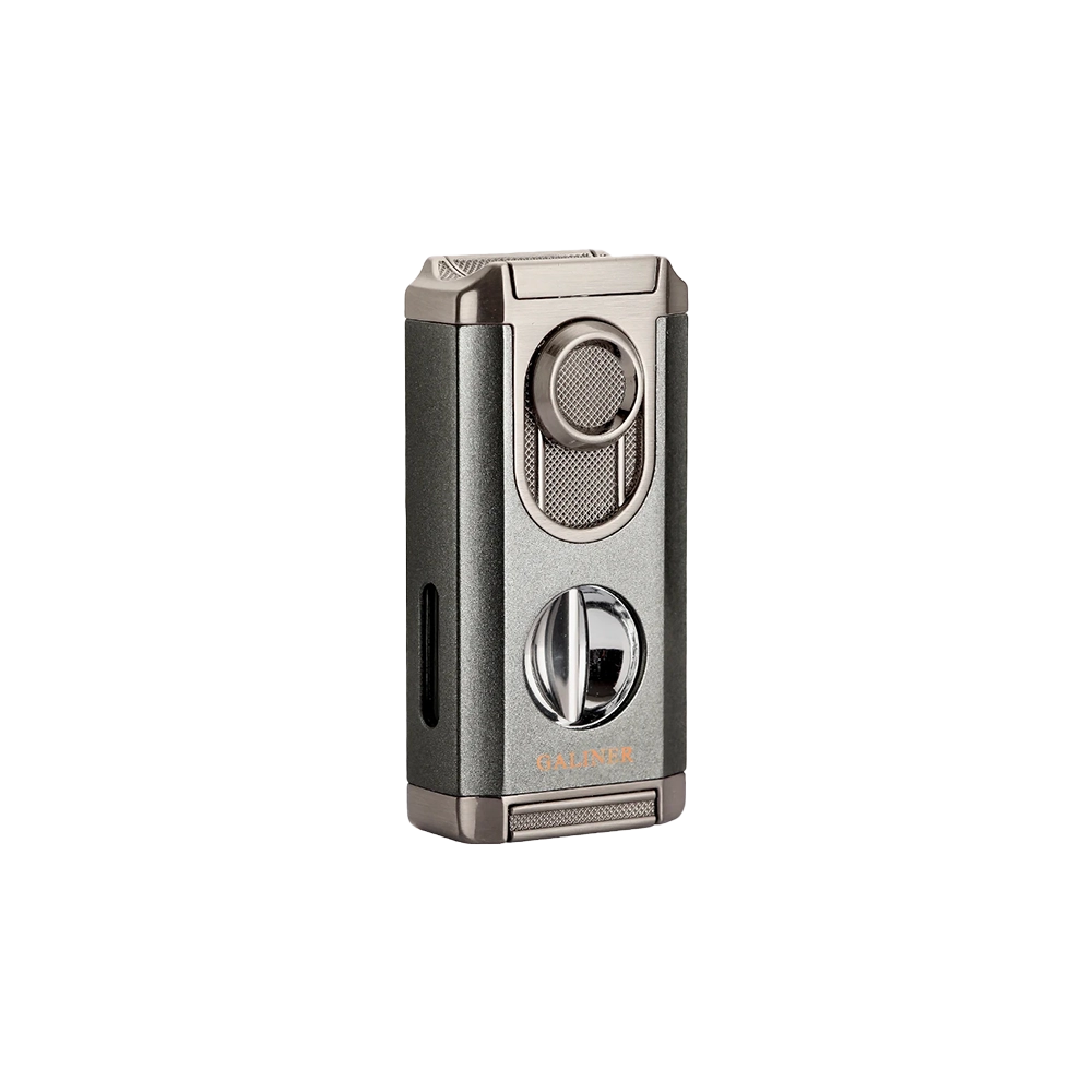 Briquet coupe-cigare en V de couleur gris, un accessoire raffiné pour fumeurs de cigares.
