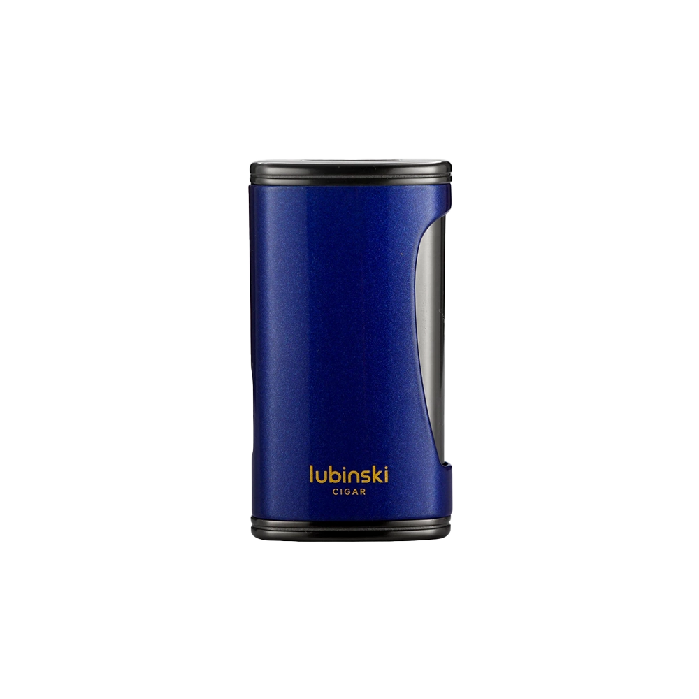 Briquet à gaz en alliance de zinc, coloris bleu, avec un style raffiné et un poinçon intégré.