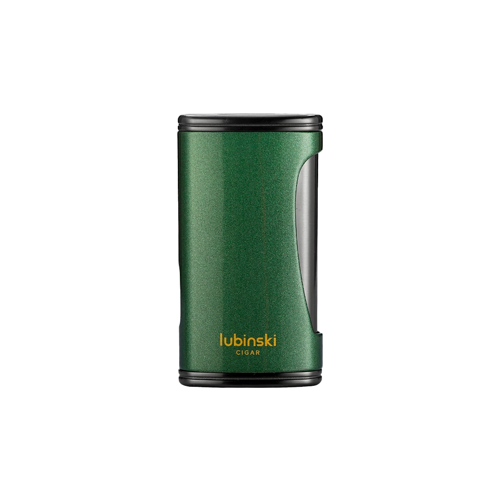 Briquet à gaz en alliance de zinc, coloris vert, alliant robustesse et praticité avec poinçon intégré.