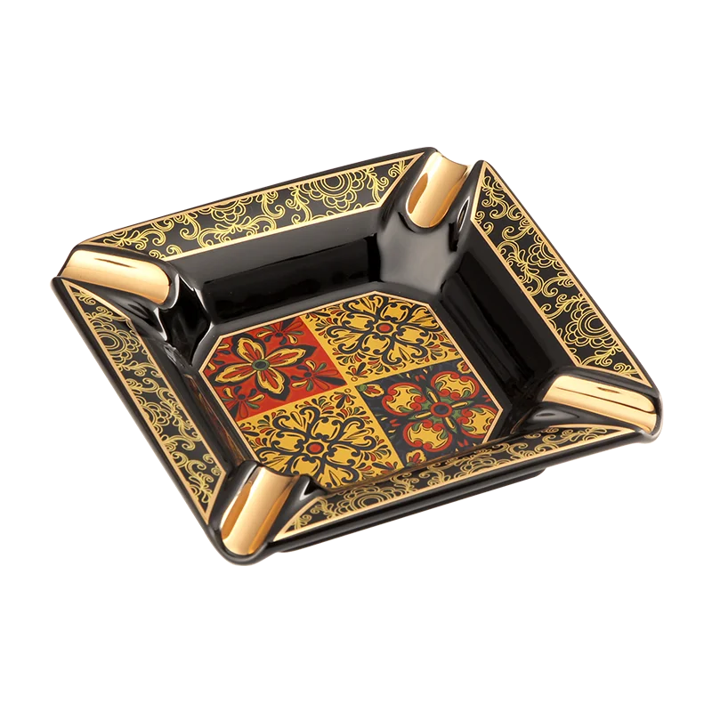 Cendrier en céramique motifs gris avec 4 emplacements pour cigare