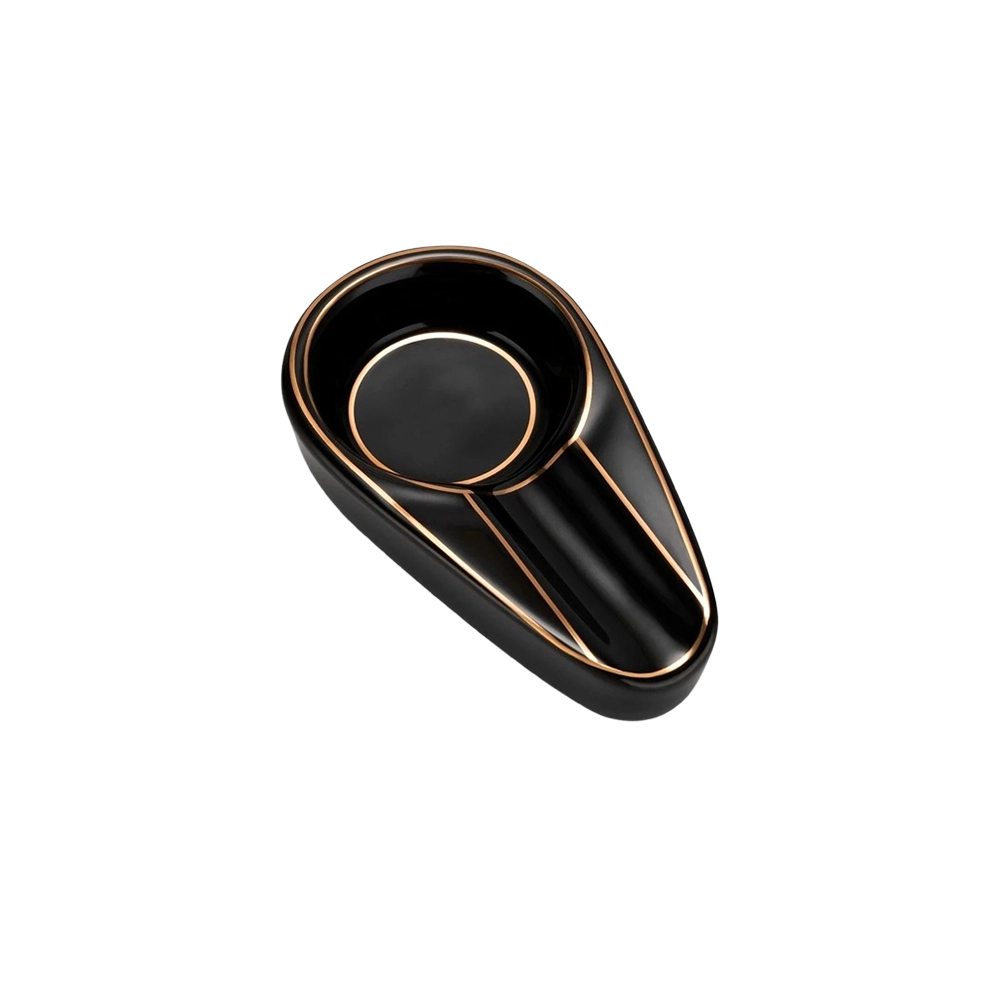 Cendrier à cigare en céramique noir portable avec base antidérapante, design élégant et compact pour une utilisation à la maison ou en déplacement.
