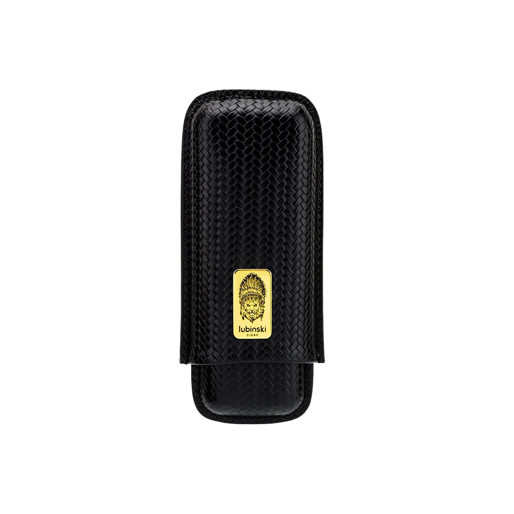 Étui pour 2 cigares en cuir de vache noir, compact et élégant, offrant une protection optimale pour vos cigares lors de vos déplacements.