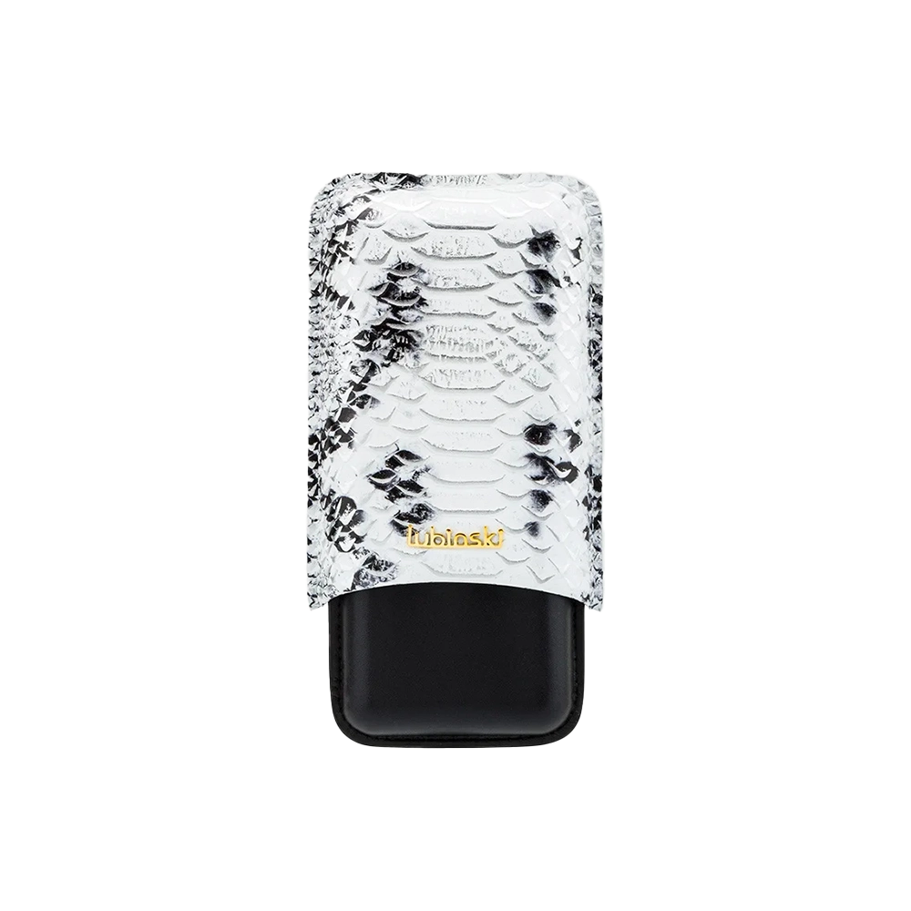 Étui 3 cigares en cuir de vache blanc avec relief élégant.