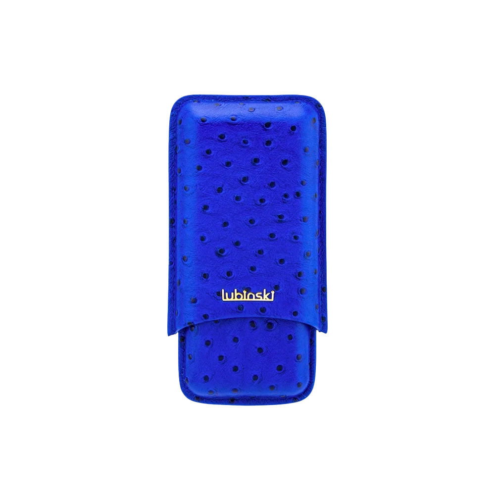 Étui 3 cigares en cuir de vache bleu avec relief élégant.