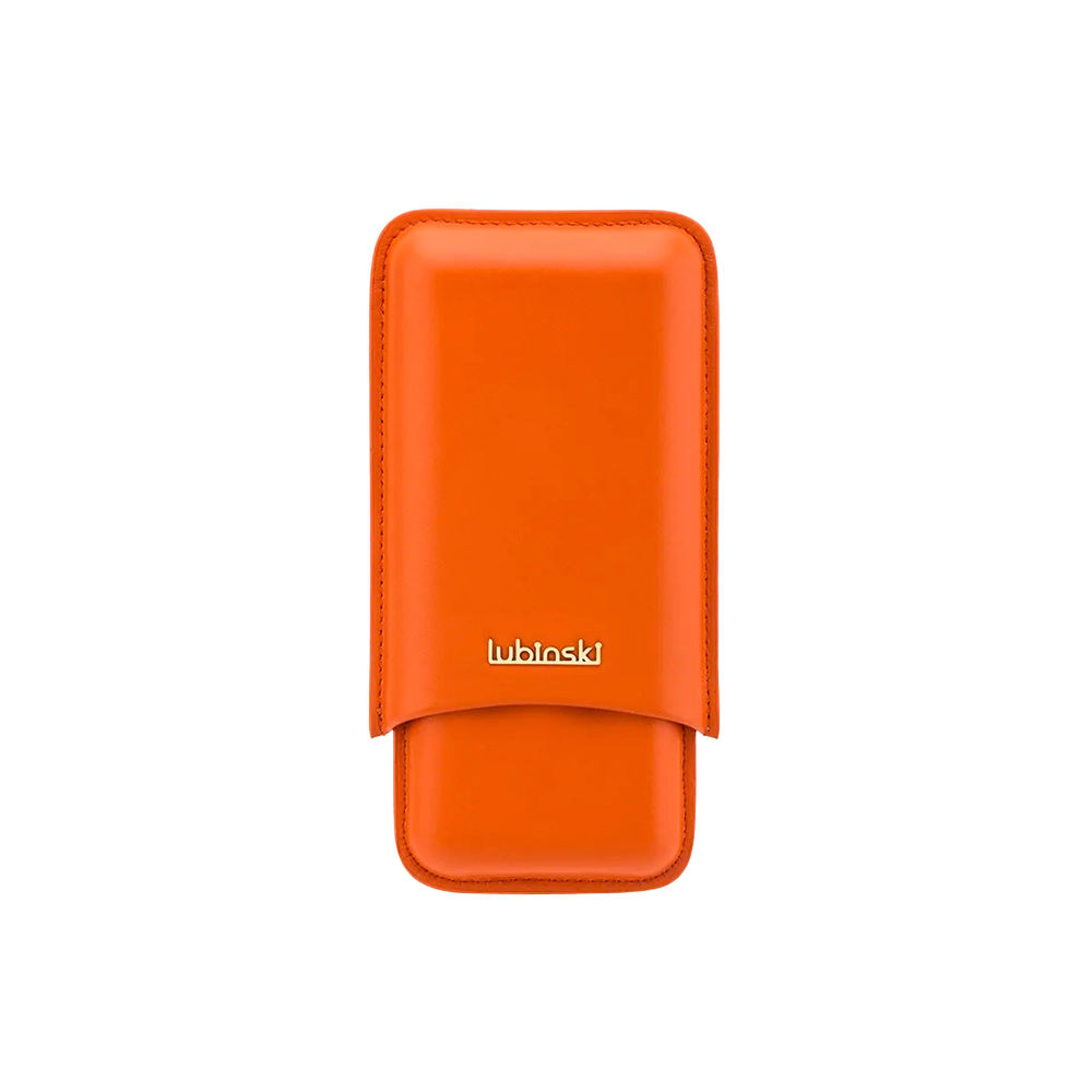 Étui 3 cigares en cuir de vache orange avec relief élégant.