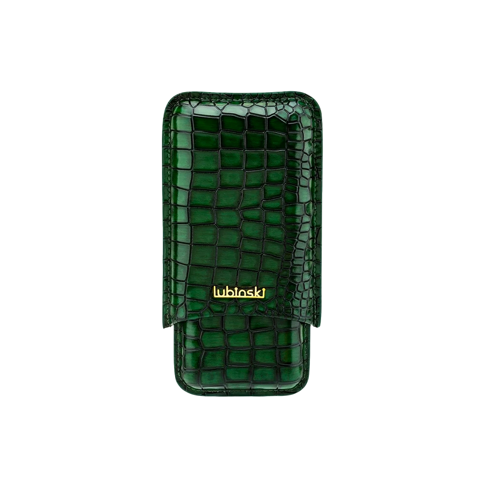 Étui 3 cigares en cuir de vache vert avec relief élégant.