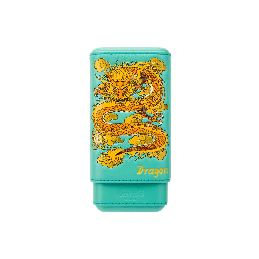 Étui 3 cigares en cuir bleu turquoise de vache et bois de cèdre, édition limitée "Année du Dragon