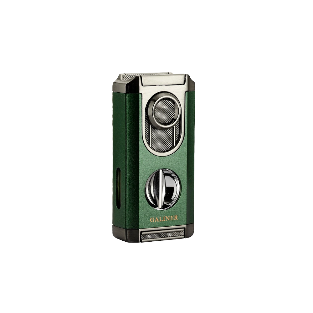 Briquet coupe-cigare en V de couleur verte, parfait pour les amateurs de cigares recherchant un design moderne.