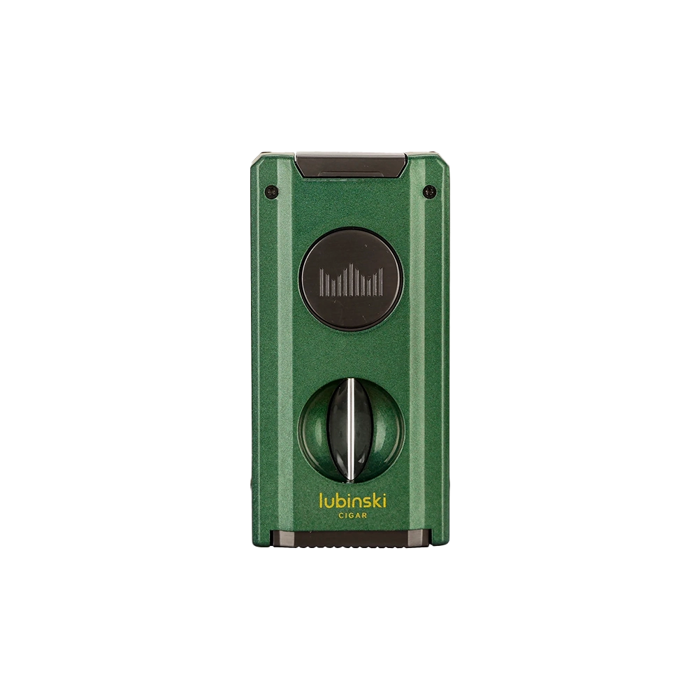 Briquet à gaz avec coupe-cigare en V intégré, coloris vert, pour une expérience cigare raffinée.